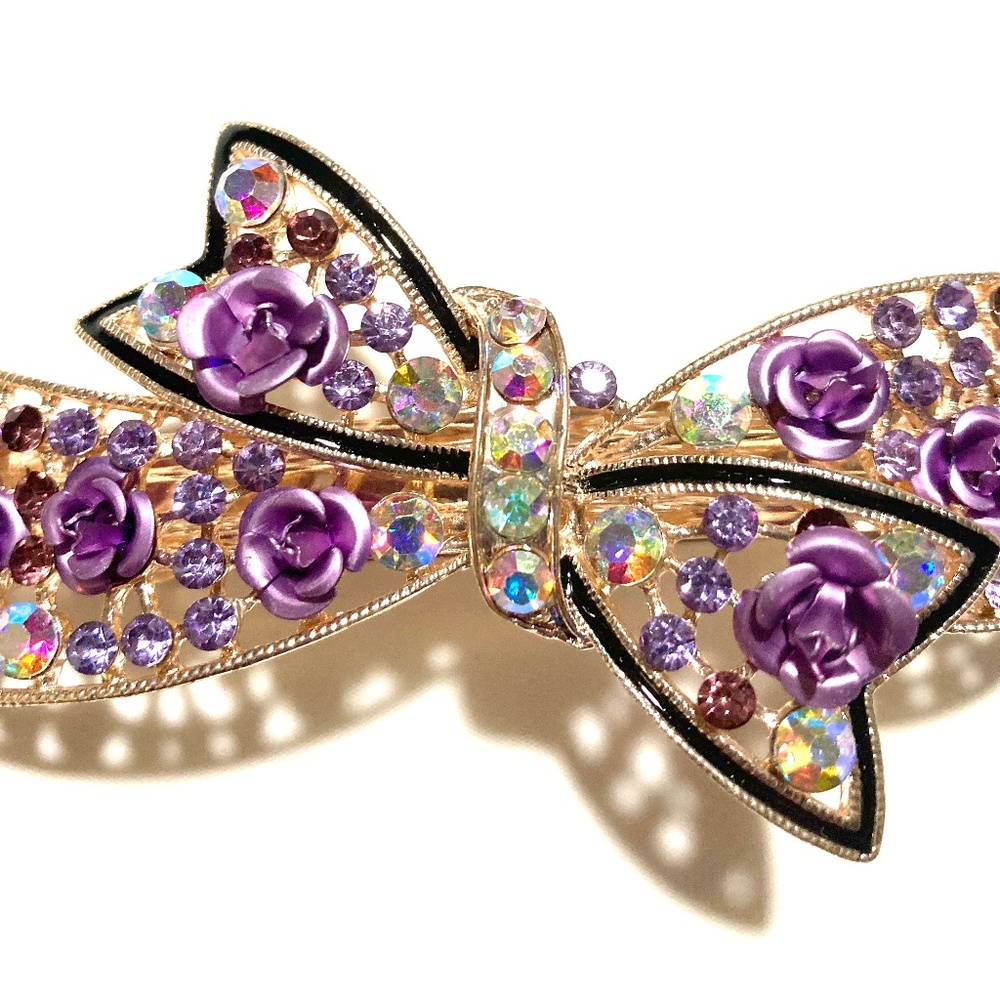 NWOT Rhinestone/Rose Bow Barrette